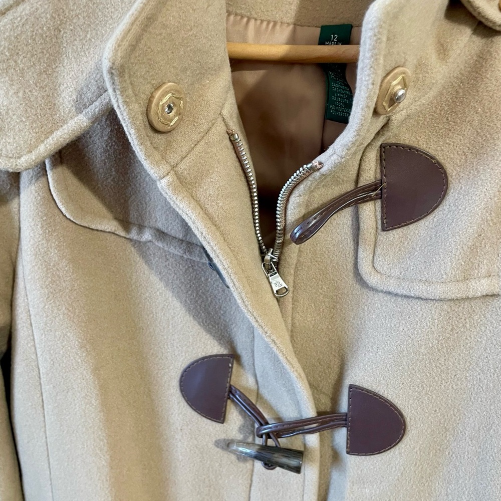 VTG Lauren Ralph Lauren Wool Cashmere Toggle Duffle Coat Womens Sz 12 Hooded Lng - Picture 4 of 16